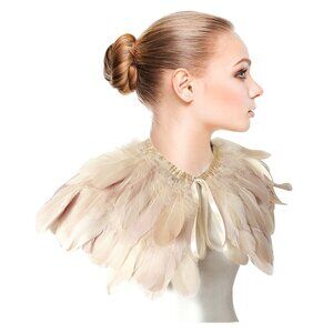 6129 Fashion Feather Cape Stole Black White Beige Shawl Iridescent